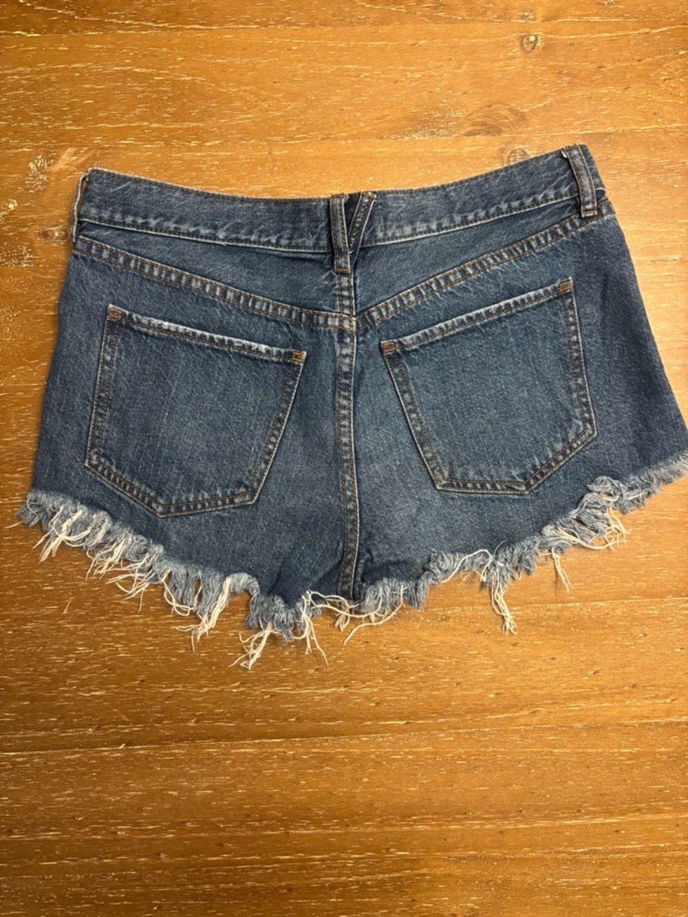 We The Free Dark Blue Frayed Hem Button-Front Denim Shorts - Picture 3 of 3